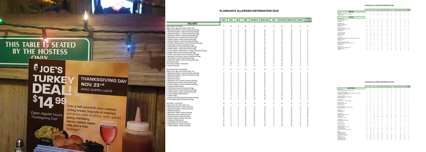 Flanigan's Seafood Bar and Grill Menu