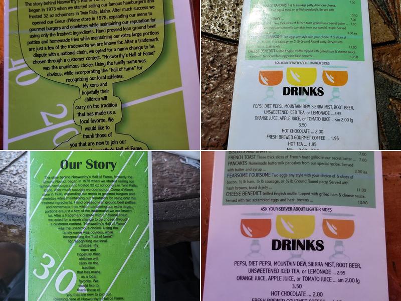 Nosworthy's Hall Of Fame Menu