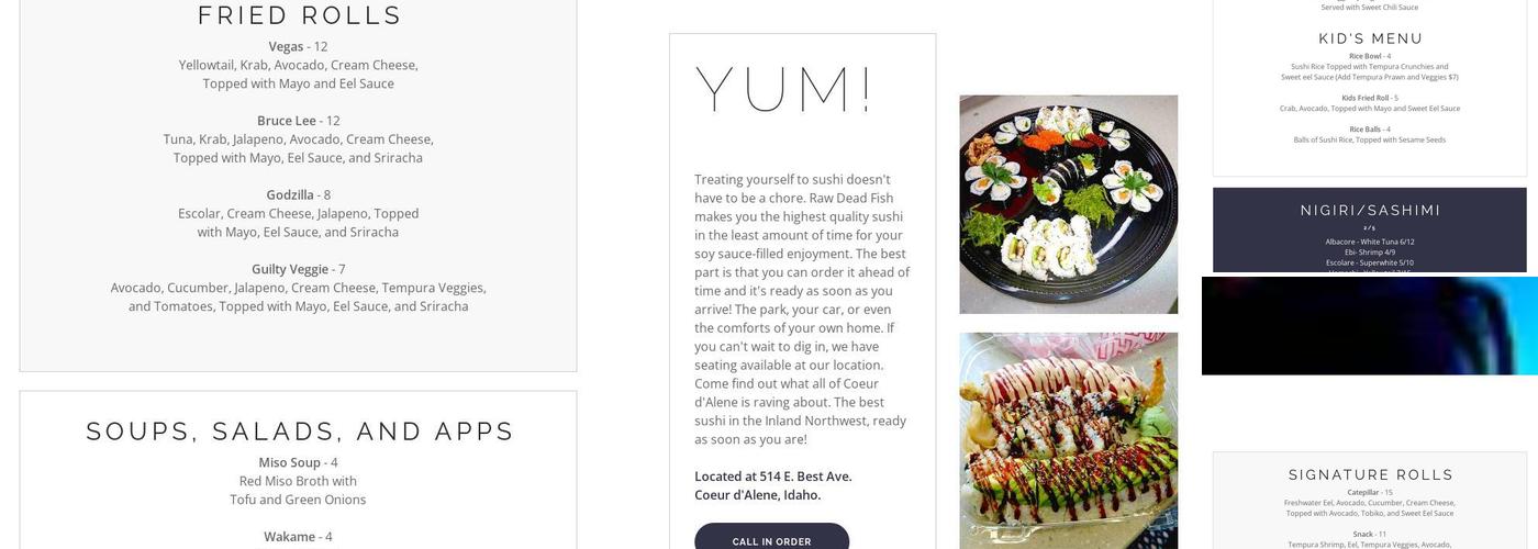 Raw Dead Fish Menu