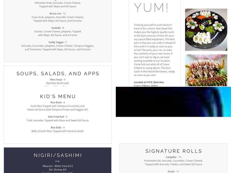 Raw Dead Fish Menu