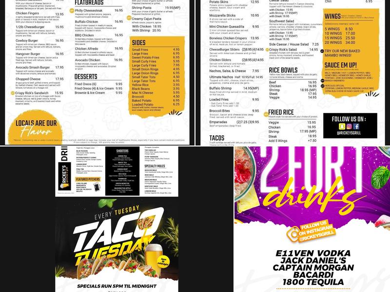 Rickey’s Sports Bar & Grill Menu
