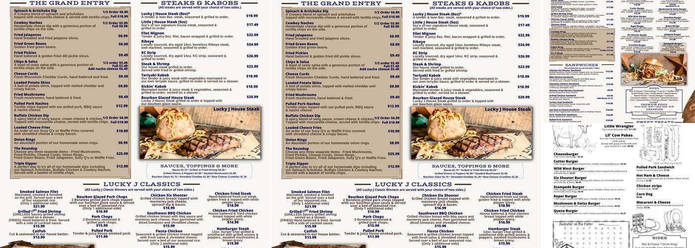 Lucky J Steakhouse & Arena Menu