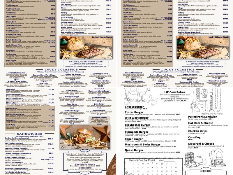 Lucky J Steakhouse & Arena Menu