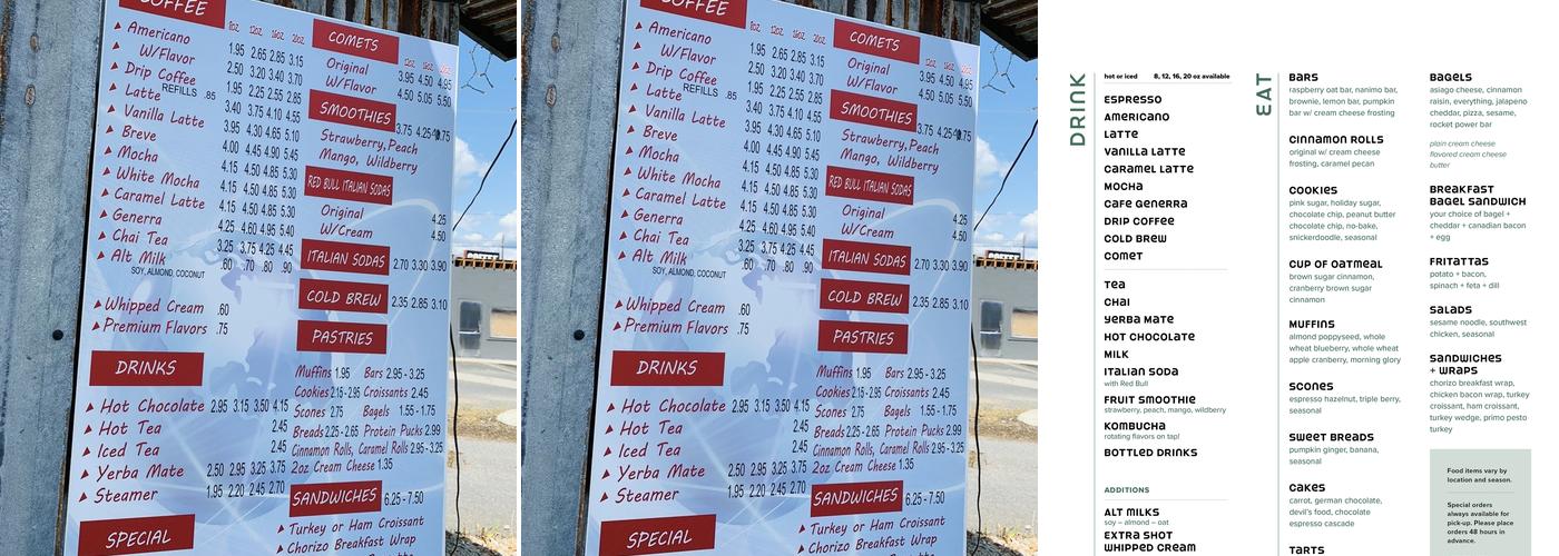 The Rocket Bakery's Space Station Menu