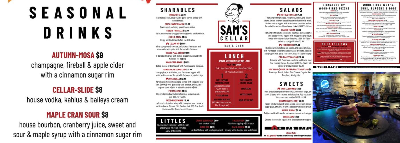 Sam's Cellar Bar & Oven Menu