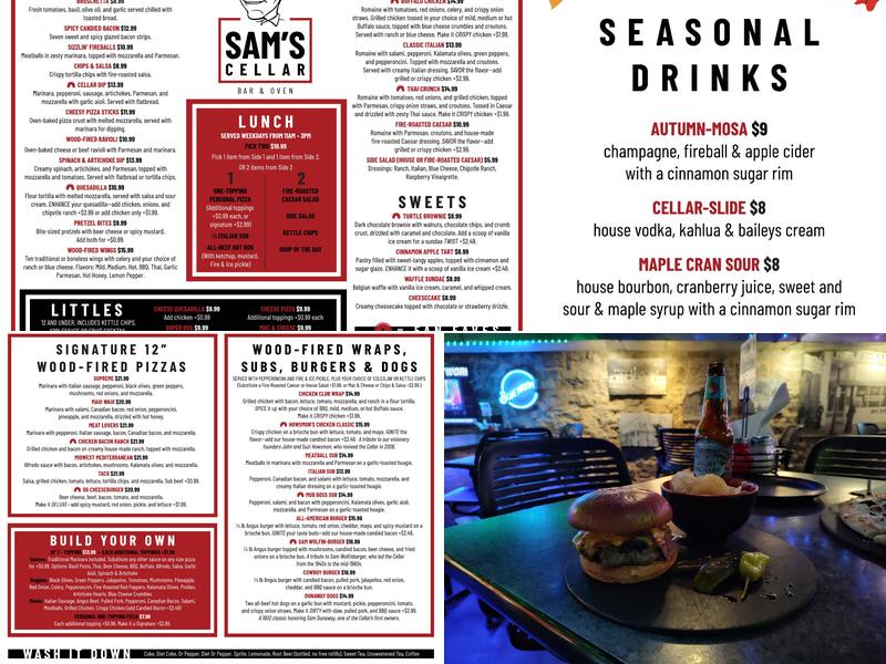 Sam's Cellar Bar & Oven Menu