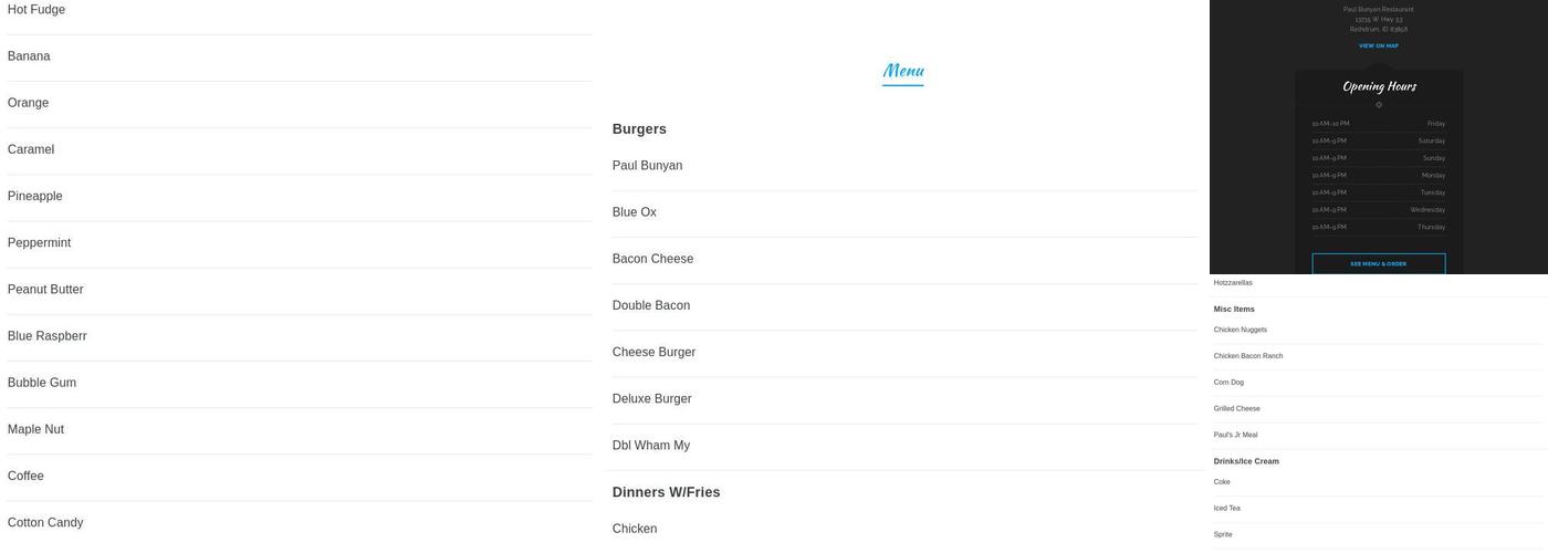 Paul Bunyan Restaurant Menu