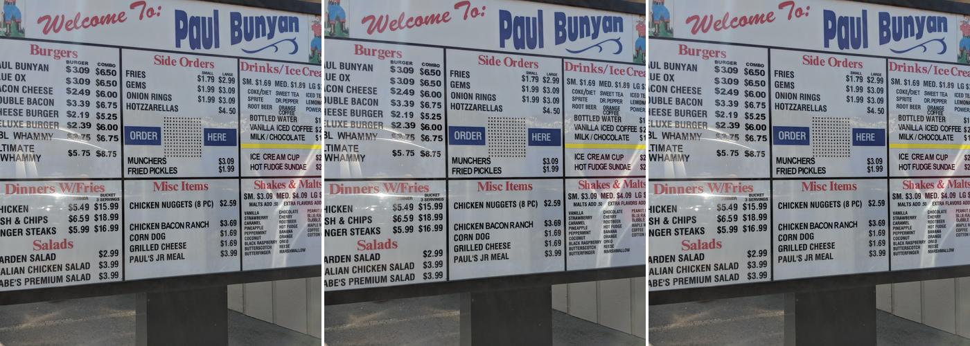 Paul Bunyan Restaurant Menu