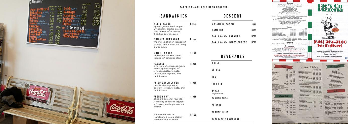 Pie's On Pizzeria Menu