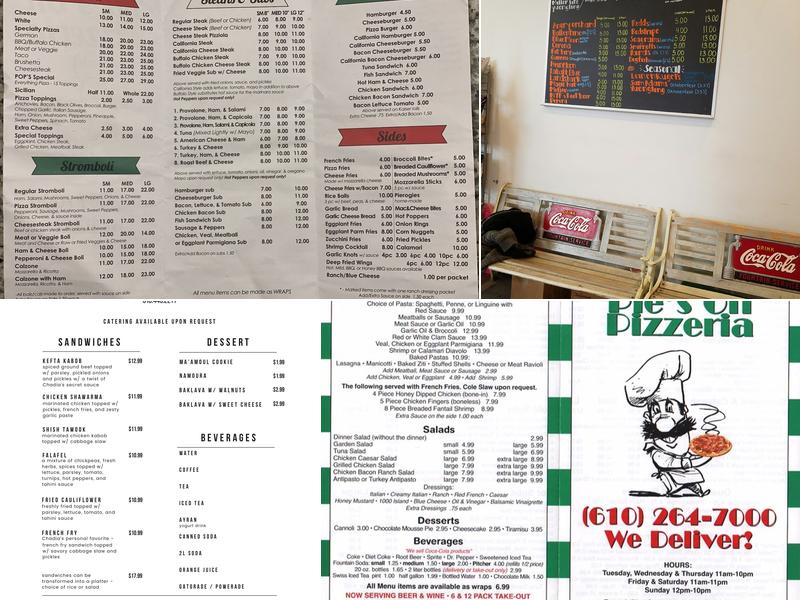 Pie's On Pizzeria Menu