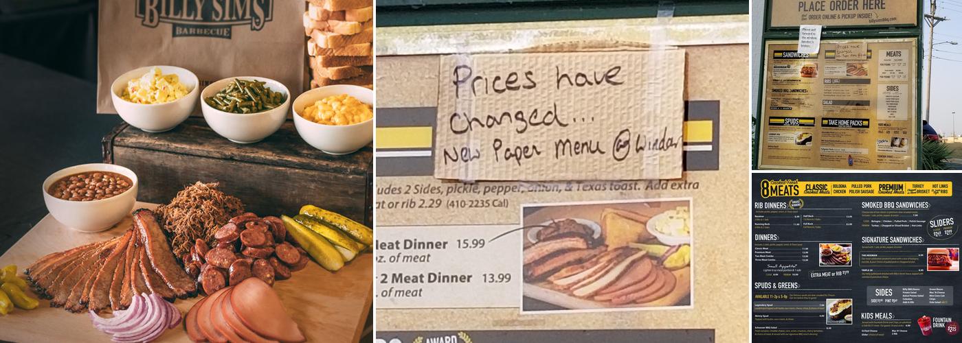 Billy Sims BBQ Menu