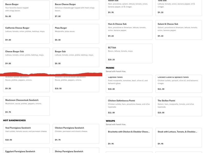 Palace Pizza Bar & Grill Menu