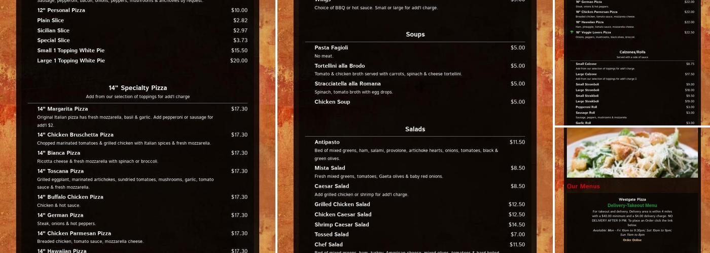 Dom's Westgate Pizza Menu
