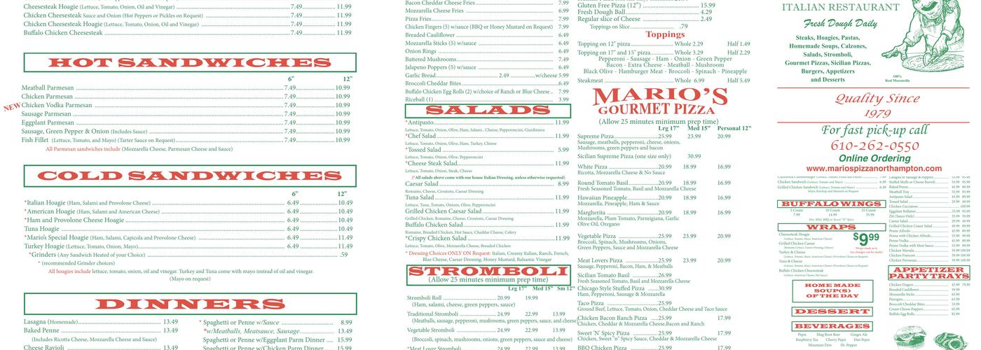 Mario's Pizza Shop Menu
