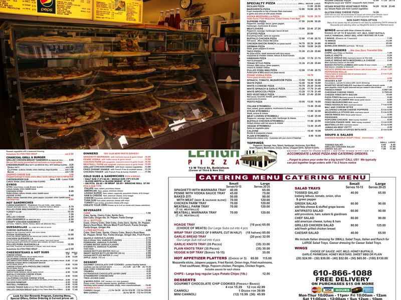 Lehigh Pizza Menu