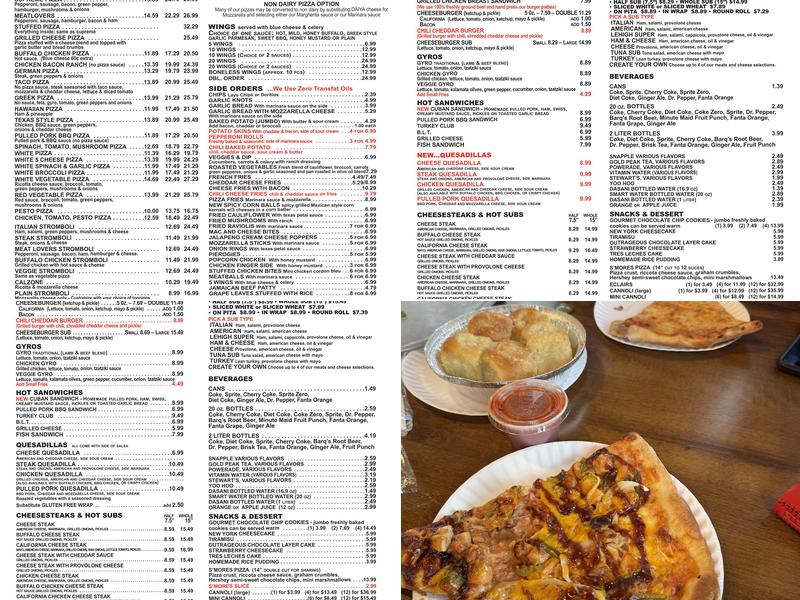 Lehigh Pizza Menu