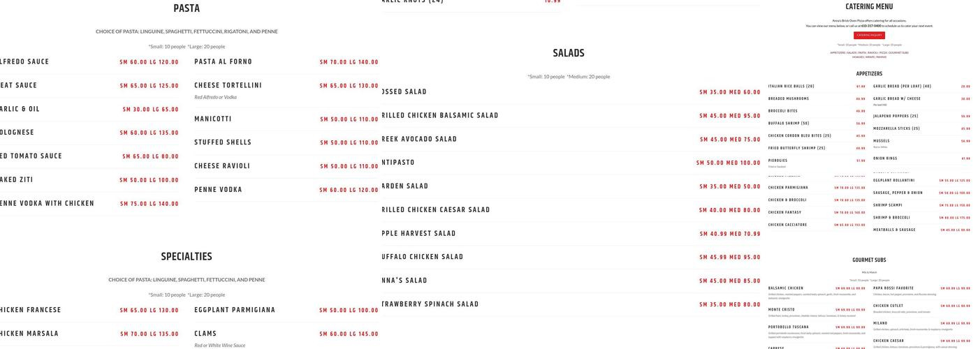 Anna's Brick Oven Pizza Menu