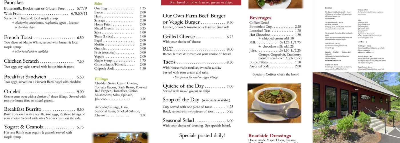 Roadside Store & Café Menu