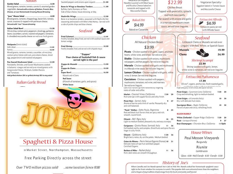 Joe's Spaghetti & Pizza Menu