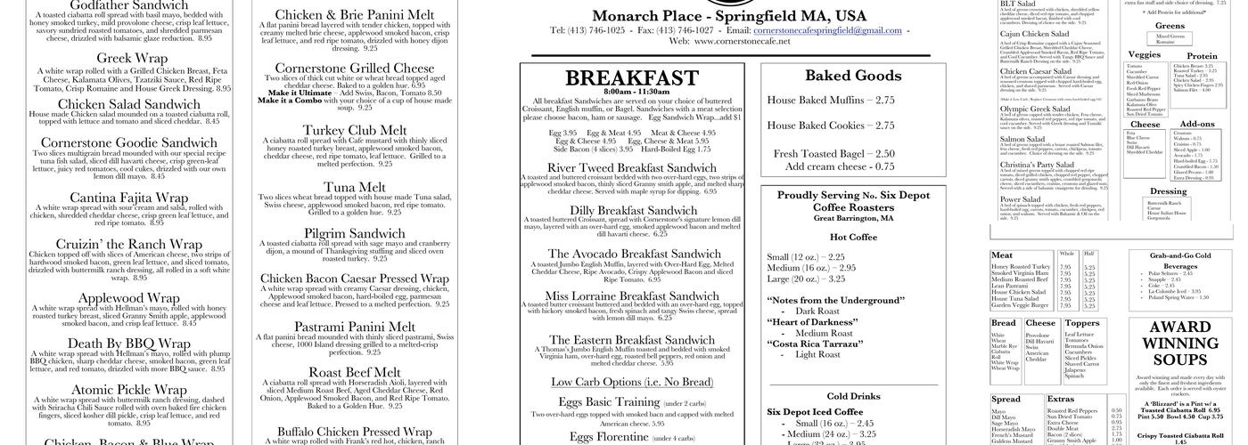 Cornerstone Cafe Menu