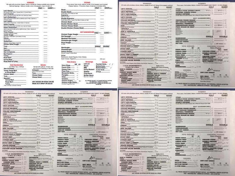 Lee's Hoagie House Menu