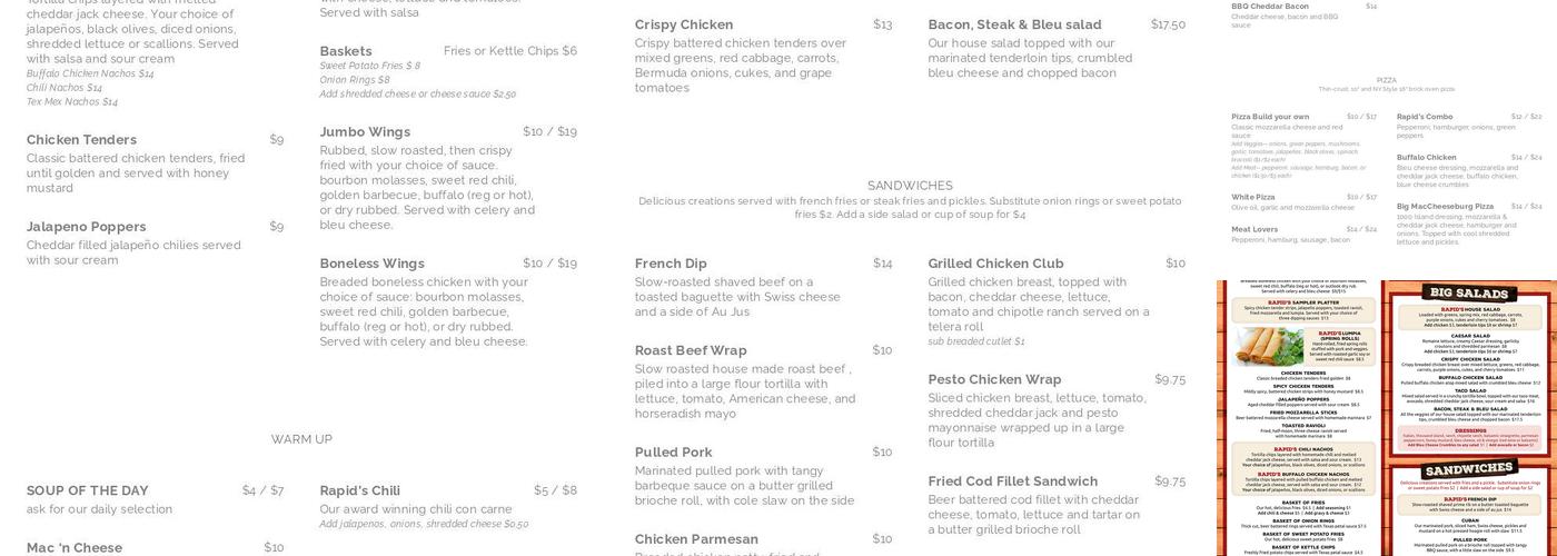 The Rapids Menu