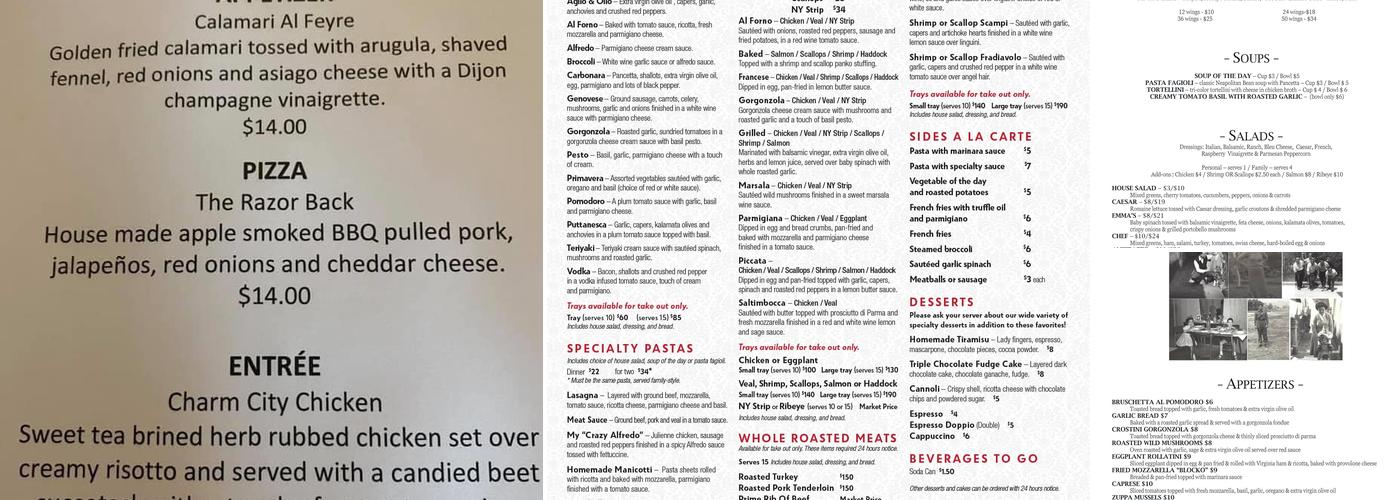 Emma's Everyday Gourmet Restaurant Menu