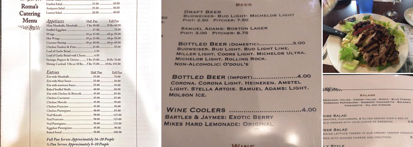 Roma Restaurant Menu