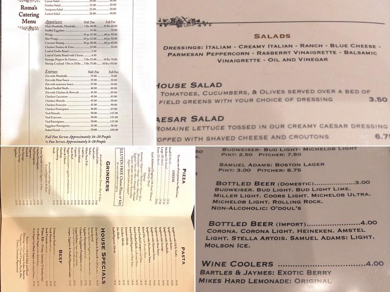 Roma Restaurant Menu