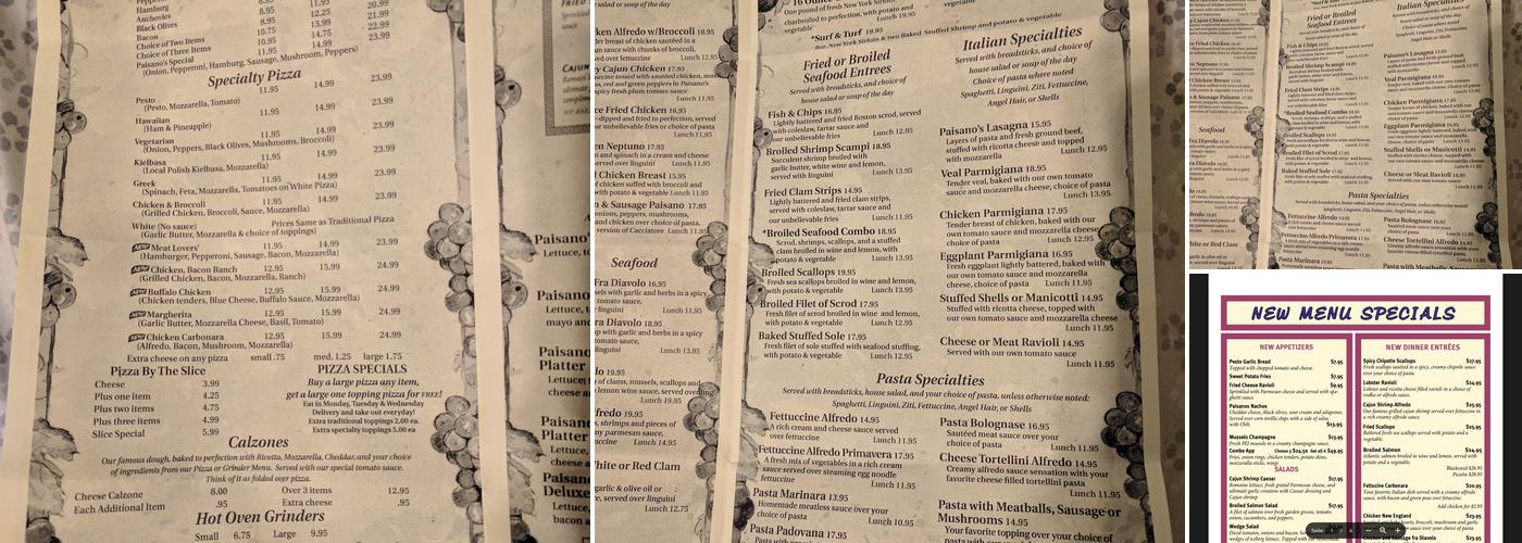 Paisano's Pizza Restaurant & Pub Menu