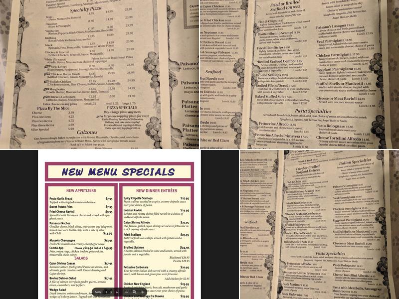 Paisano's Pizza Restaurant & Pub Menu