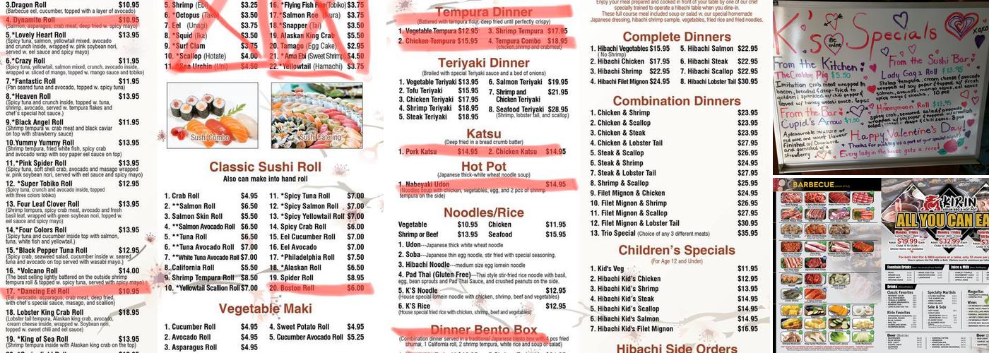K's Restaurant Menu