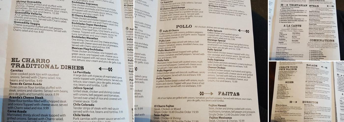 El Charro Menu