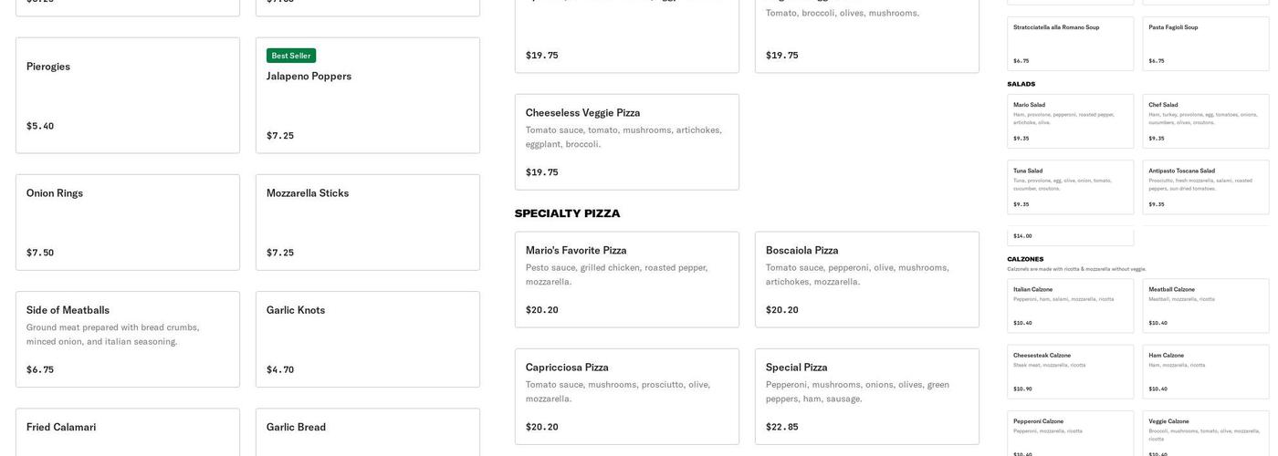 Mario's Pizza Cafè Menu