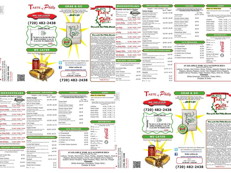 Taste of Philly Menu