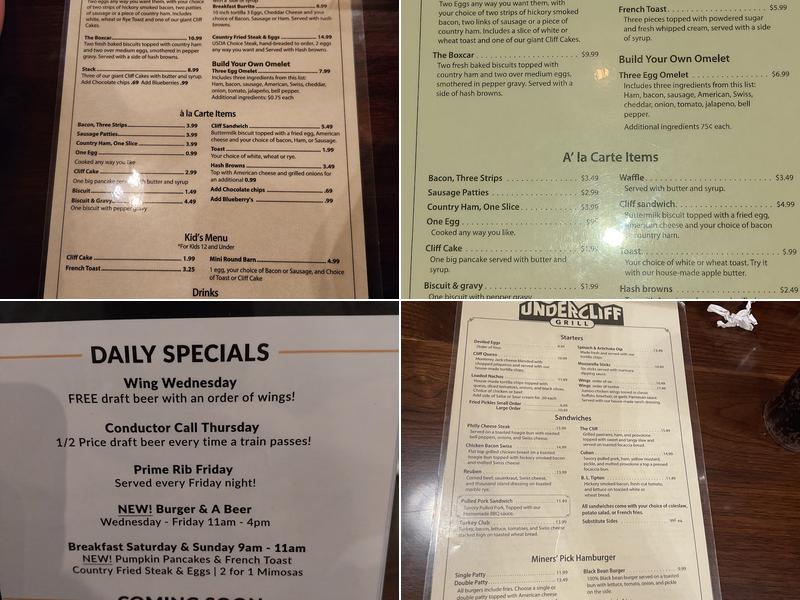 Undercliff Grill & Bar Menu