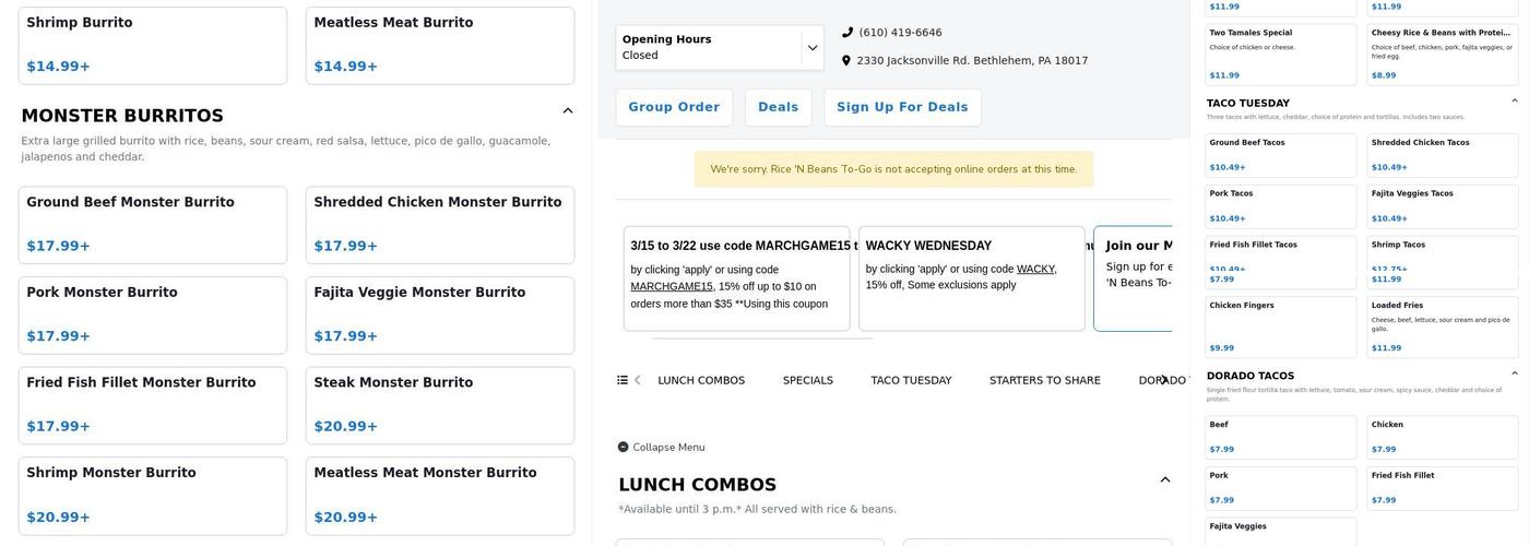 Rice N’ Beans Menu