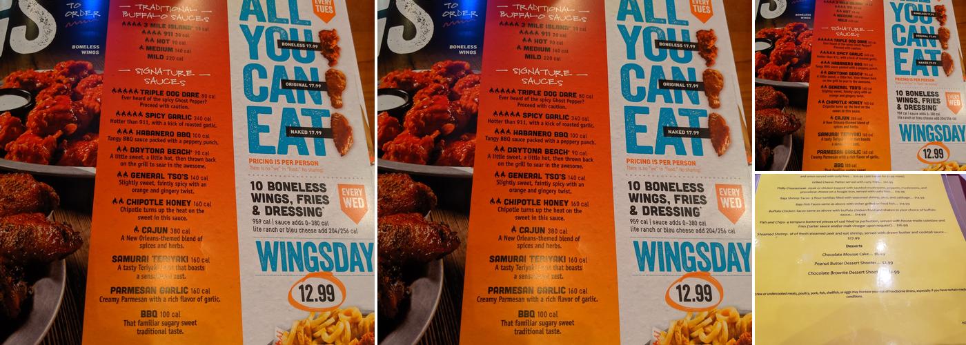 Hooters Menu