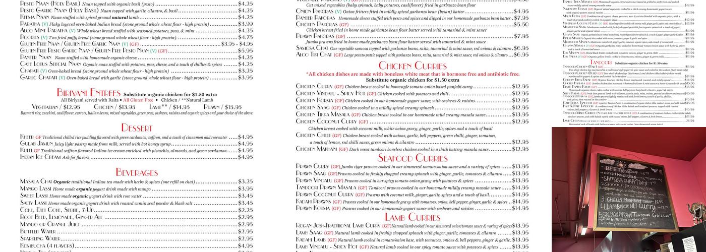 Café Lotus Menu