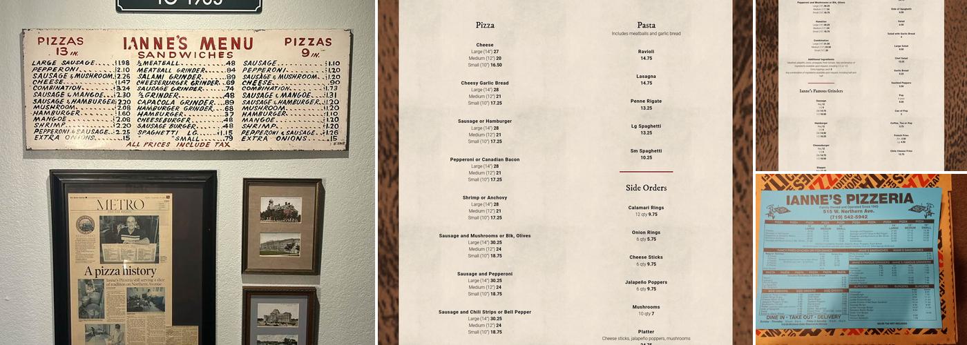Ianne's Pizzeria Inc Menu