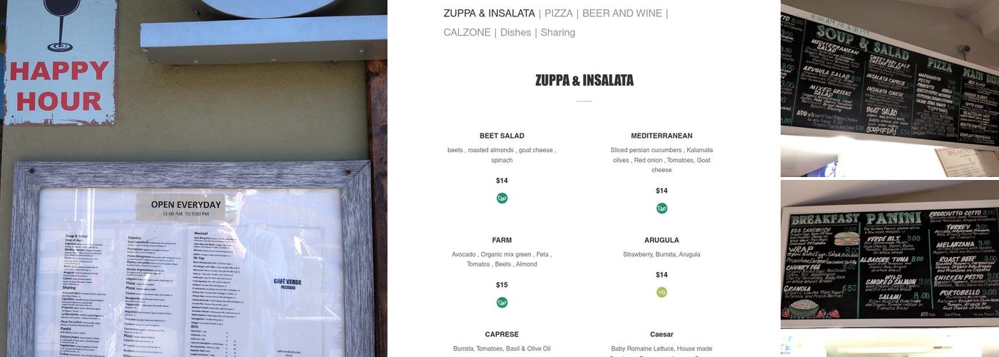 Cafe Verde Pizzeria Menu