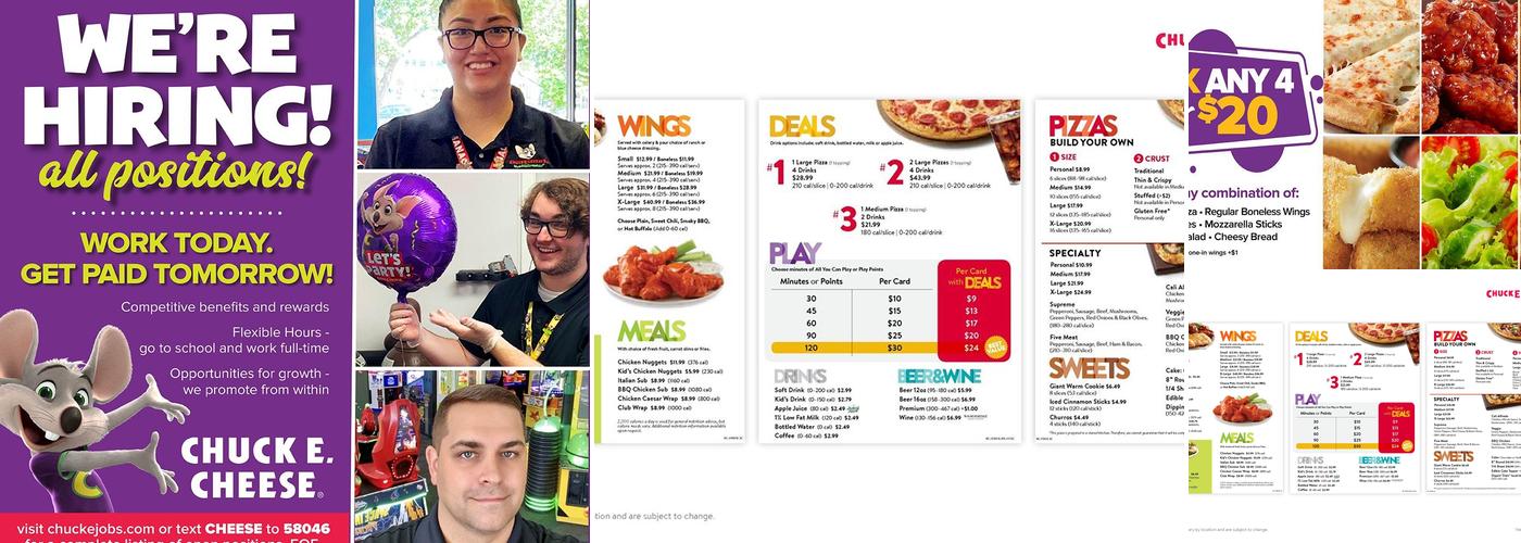 Chuck E. Cheese Menu
