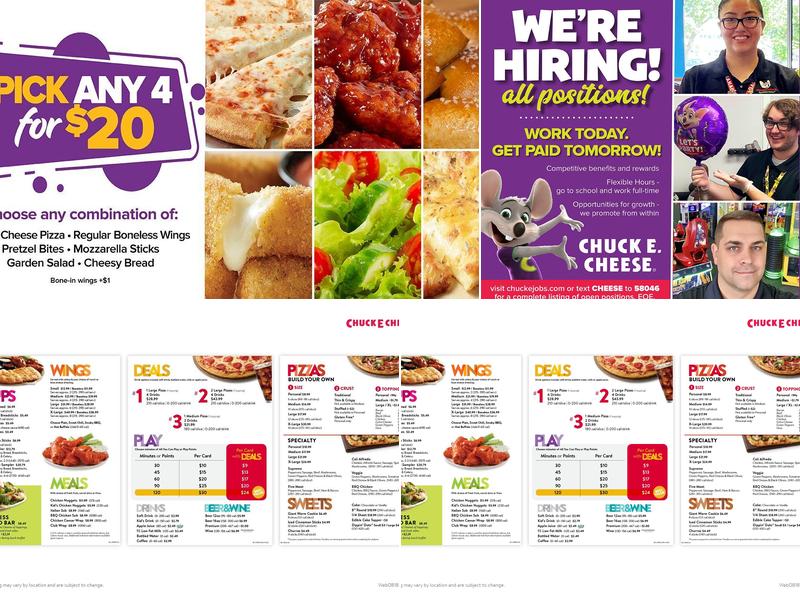 Chuck E. Cheese Menu