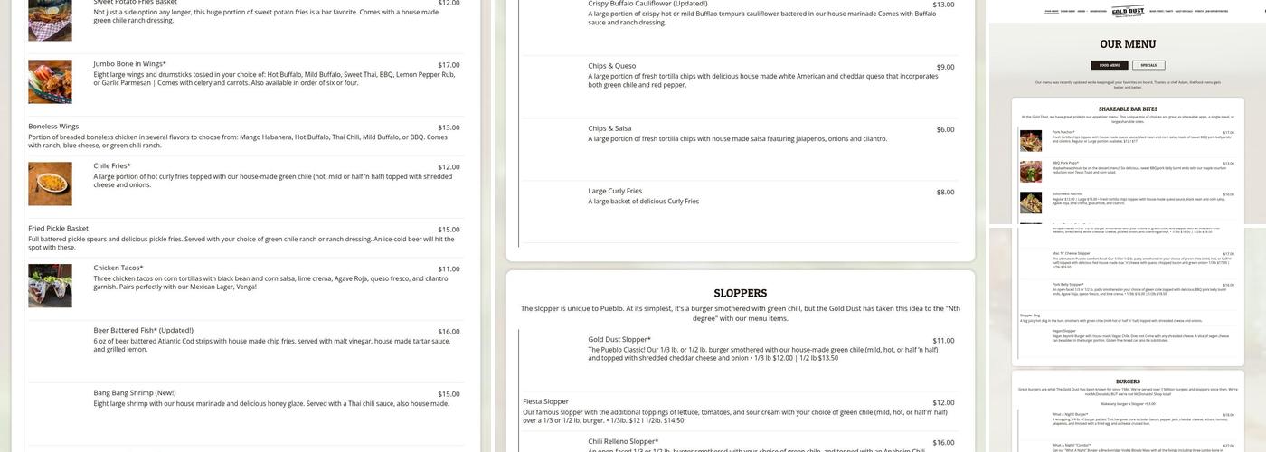 Gold Dust Saloon Craft Beer and Grill Menu