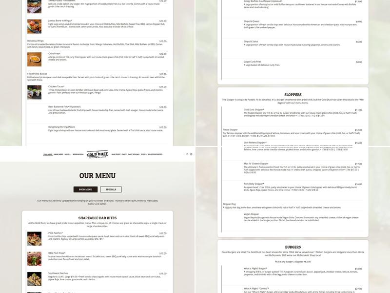 Gold Dust Saloon Craft Beer and Grill Menu