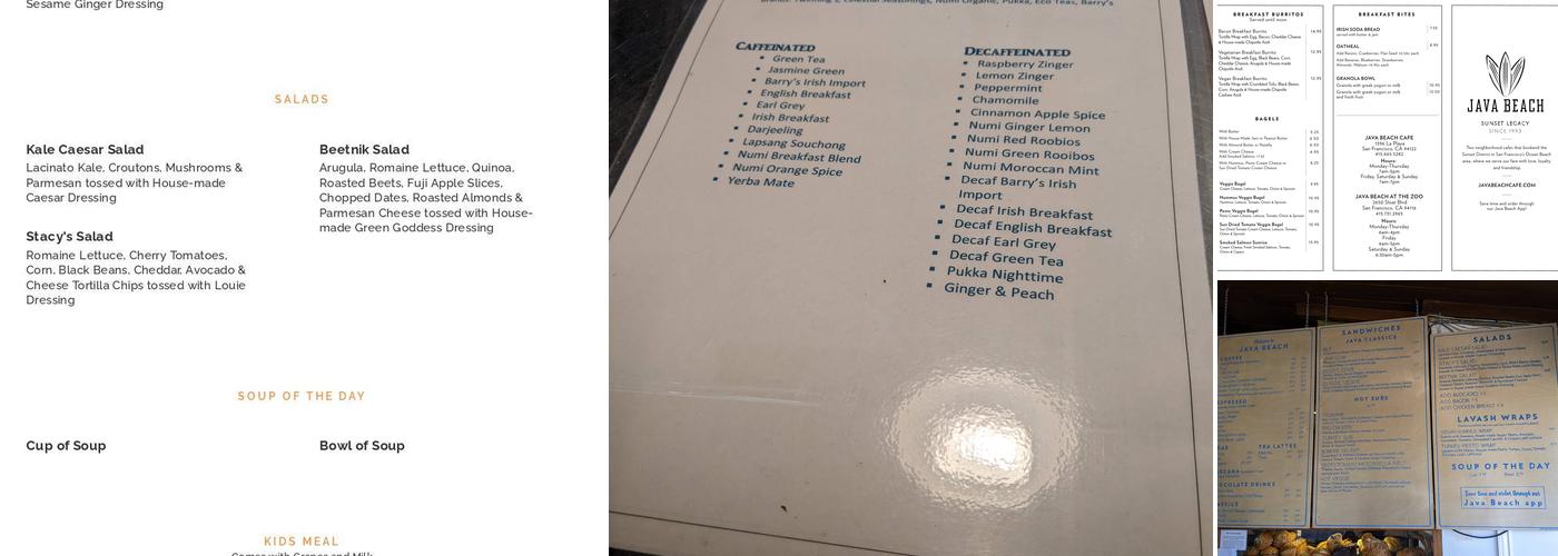 Java Beach Cafe Menu