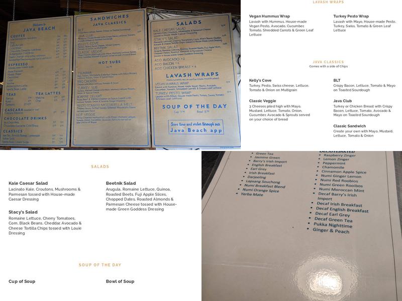 Java Beach Cafe Menu