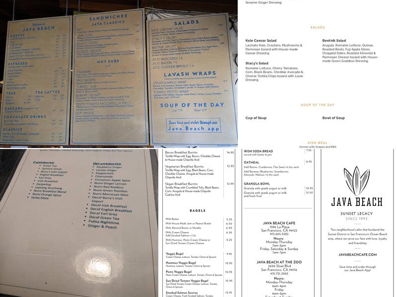 Java Beach Cafe Menu