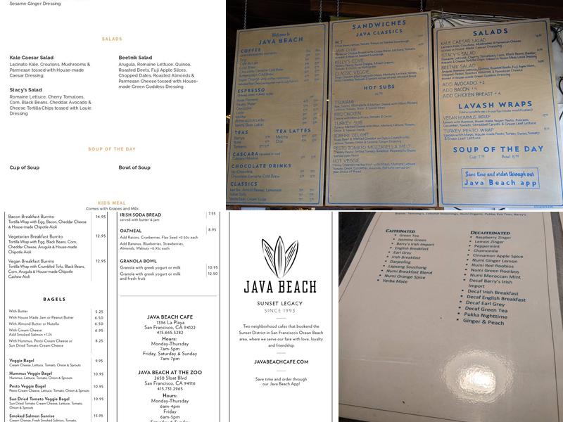 Java Beach Cafe Menu