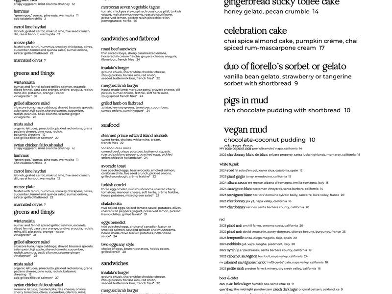 Insalata's Menu